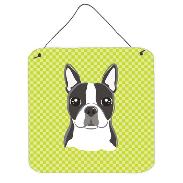 Micasa Lime Checkered Boston Terrier Aluminium Metal Wall or Door Hanging Prints MI632071